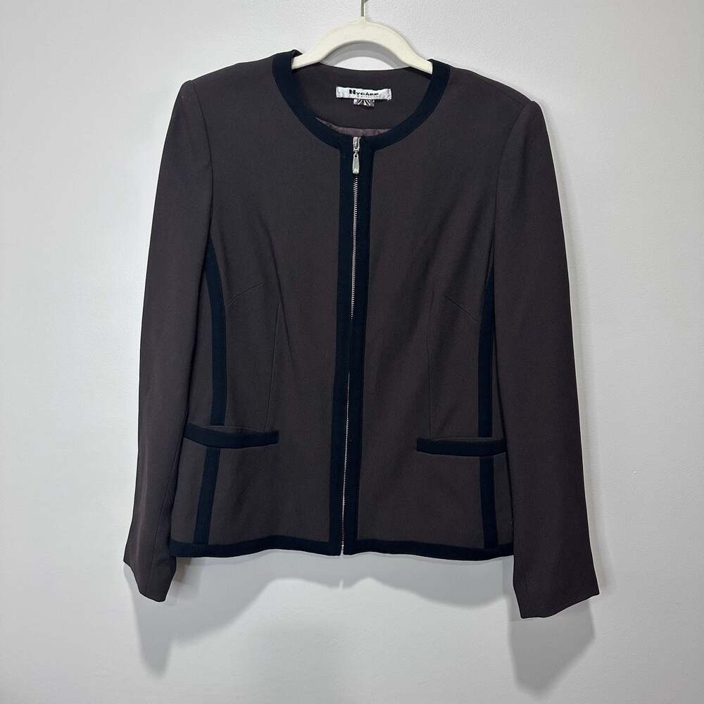 Nygård Collection Brown & Black Zip-Front Blazer Jacket